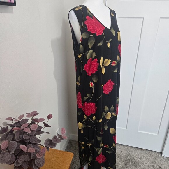 Units Vintage Black Floral Rayon V-Neck Sleeveless Casual Maxi Large - Picture 2 of 9